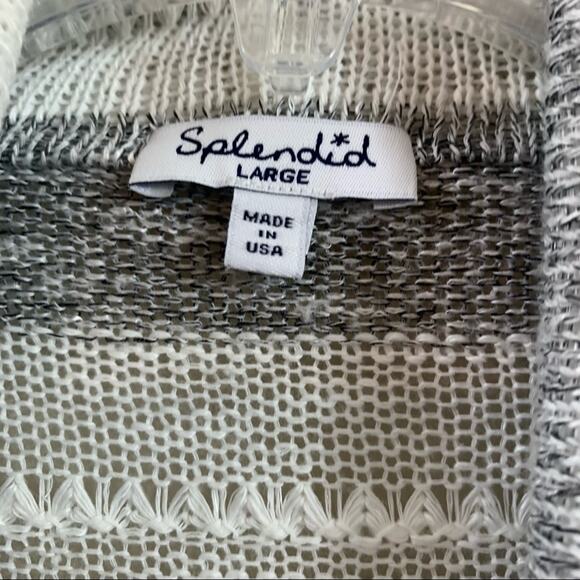 Splendid Drape Open Knit White/Black Striped Long Sleeve Cardigan Sweater - Picture 2 of 4